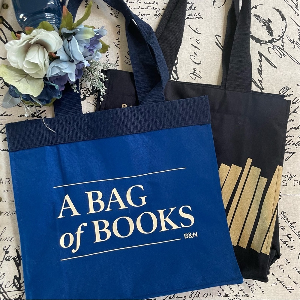 Barnes & Noble Bundle of 100% Cotton Membership Book Totes in Blue & Black